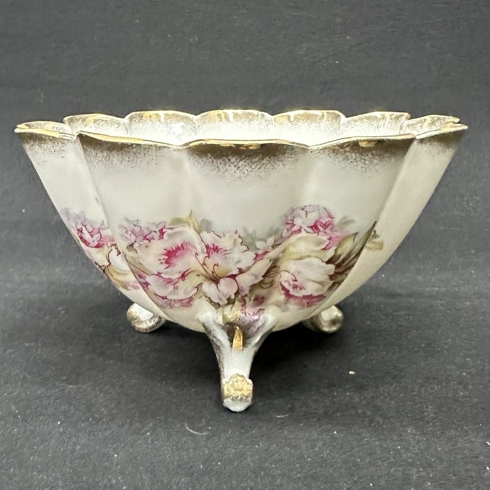 Wheelock Germany 5 1/2" Footed Porcelain Bowl, Floral With Gold Trim, Antique - Picture 4 of 10
